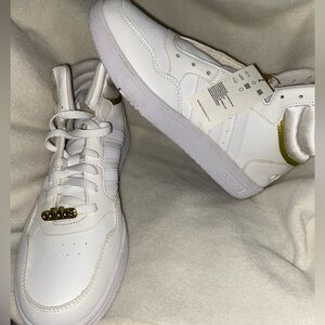 Adidas White Sneakers with Gold Highlights